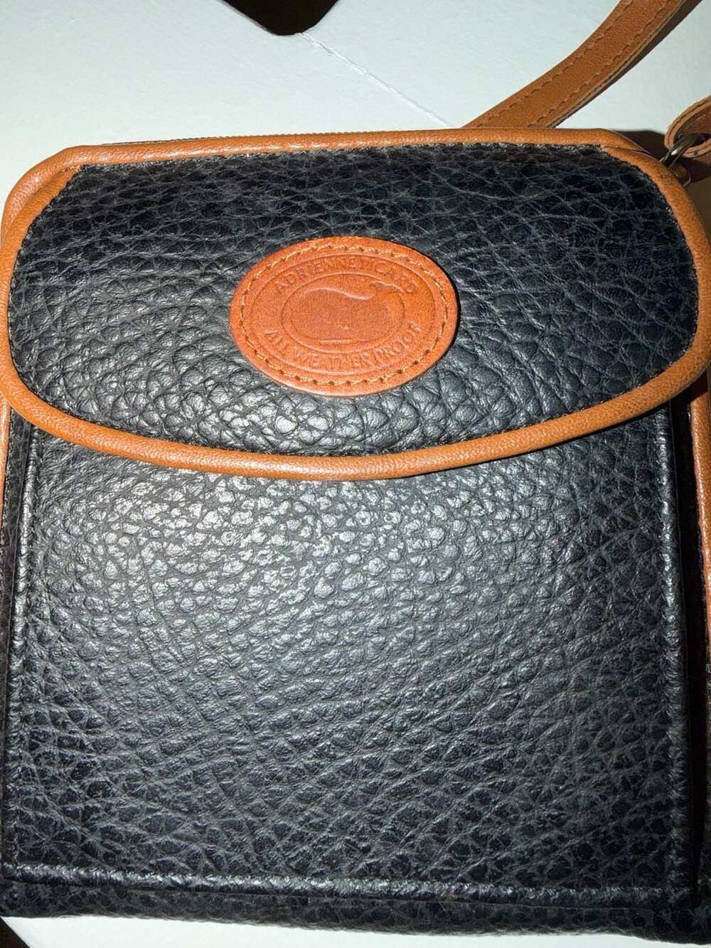 Adrienne Picard All Weather Proof Vintage Black and Brown Leather Crossbody Bag